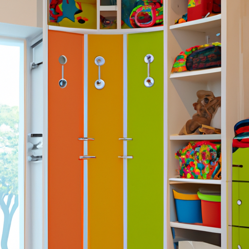 חדר ילדים הכולל ארון הזזה צבעוני עם תאים בהתאמה אישית.